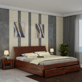 Dumdum Solid Sheesham Wood Bed With Two Drawers (King Size, Natural Finish)